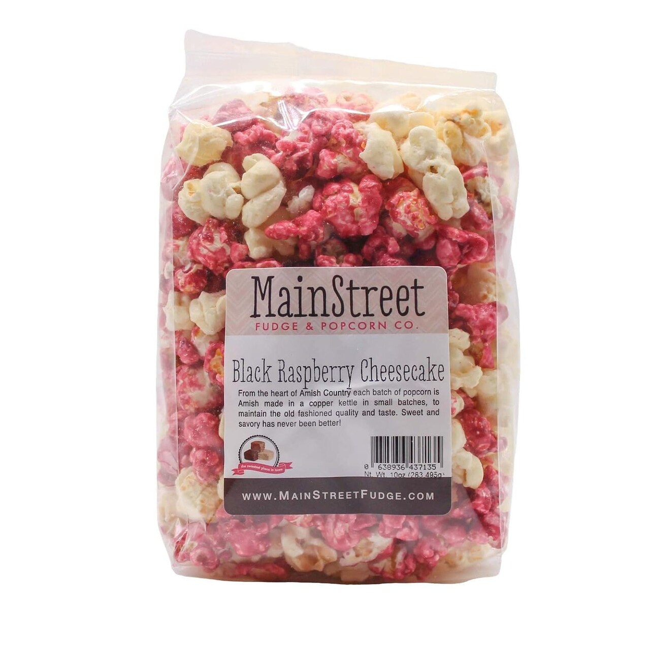 Main Street Fudge & Popcorn Black Raspberry Cheesecake Popcorn, Amish Country Store Made, Popped 10 oz Bag